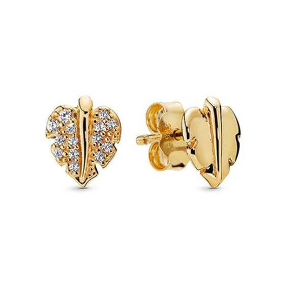 Leaf Pandora Shine stud earrings with clear cubic zirconia - Picture 2 of 2